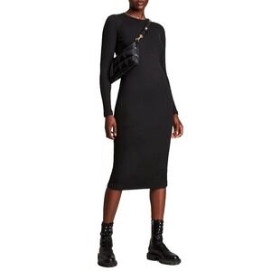 All Saints Black Sweater Midi Dress Size 2 Ribbed Knit Long Sleeve Open Back